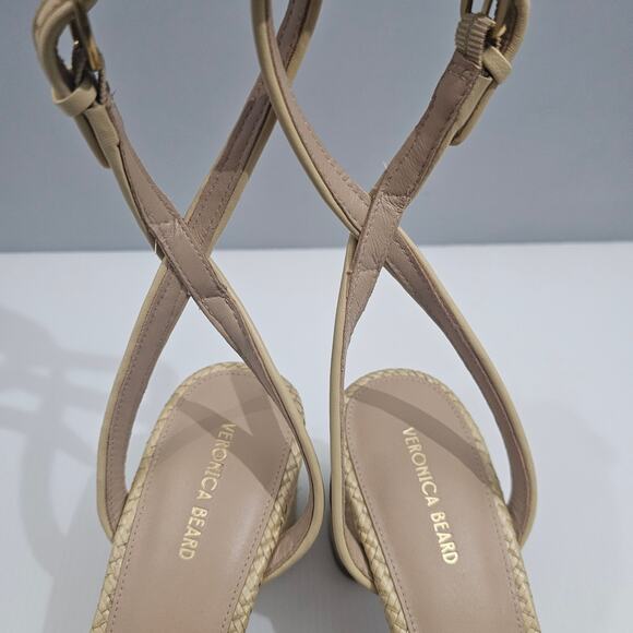 Veronica Beard Danika Sandal Women 9 Natural Raffia Woven Block Heel Ankle Strap - Picture 7 of 14